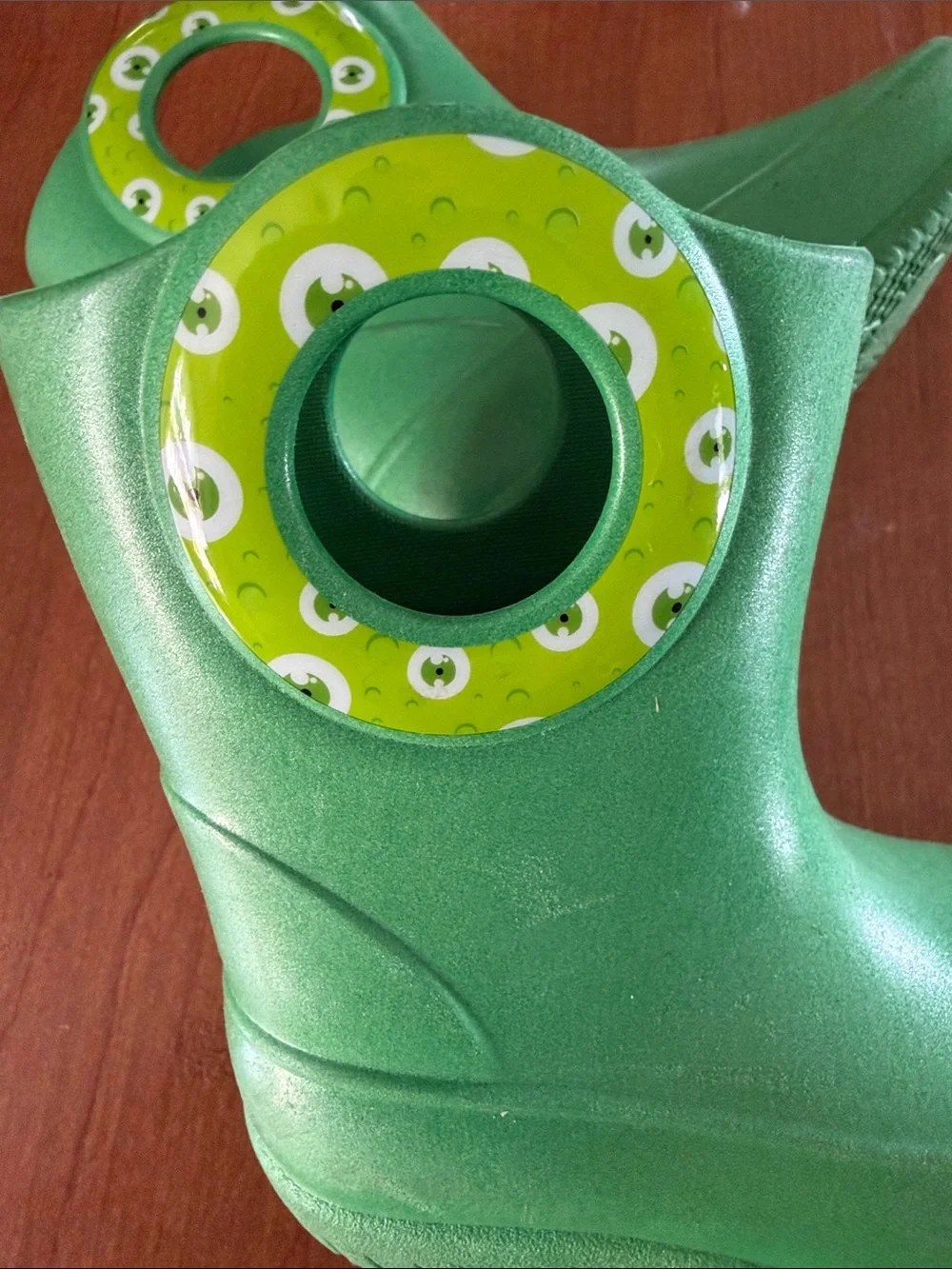 Kids Okabashi Green Slip-On Rain Boots Monster eyes